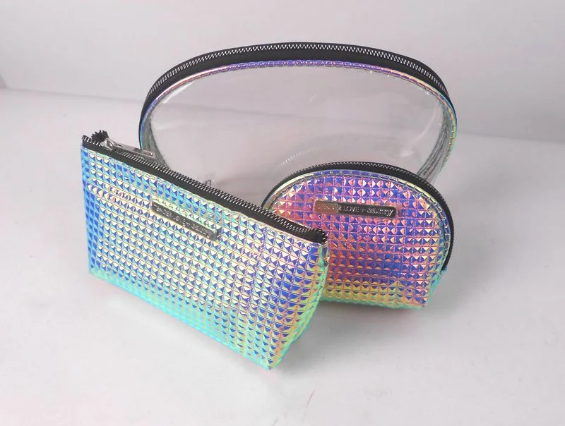 Custom Logo Waterproof PVC Clear Makeup Cosmetic Glitter Bag Fashion Bags PVC Cosmetic Pouch with Pink Zipper