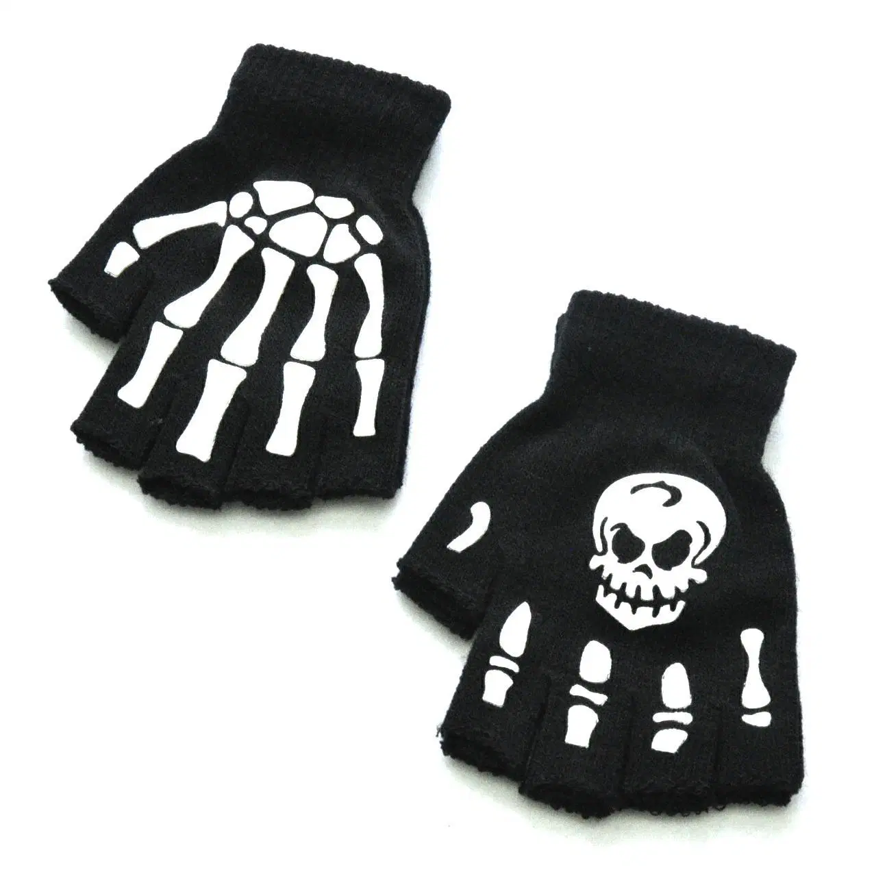 Winter Warm Knitted Half-Fingerhalloween Luminous Fluorescent Skull Hand Claw Printing Cycling Non-Slip Gloves