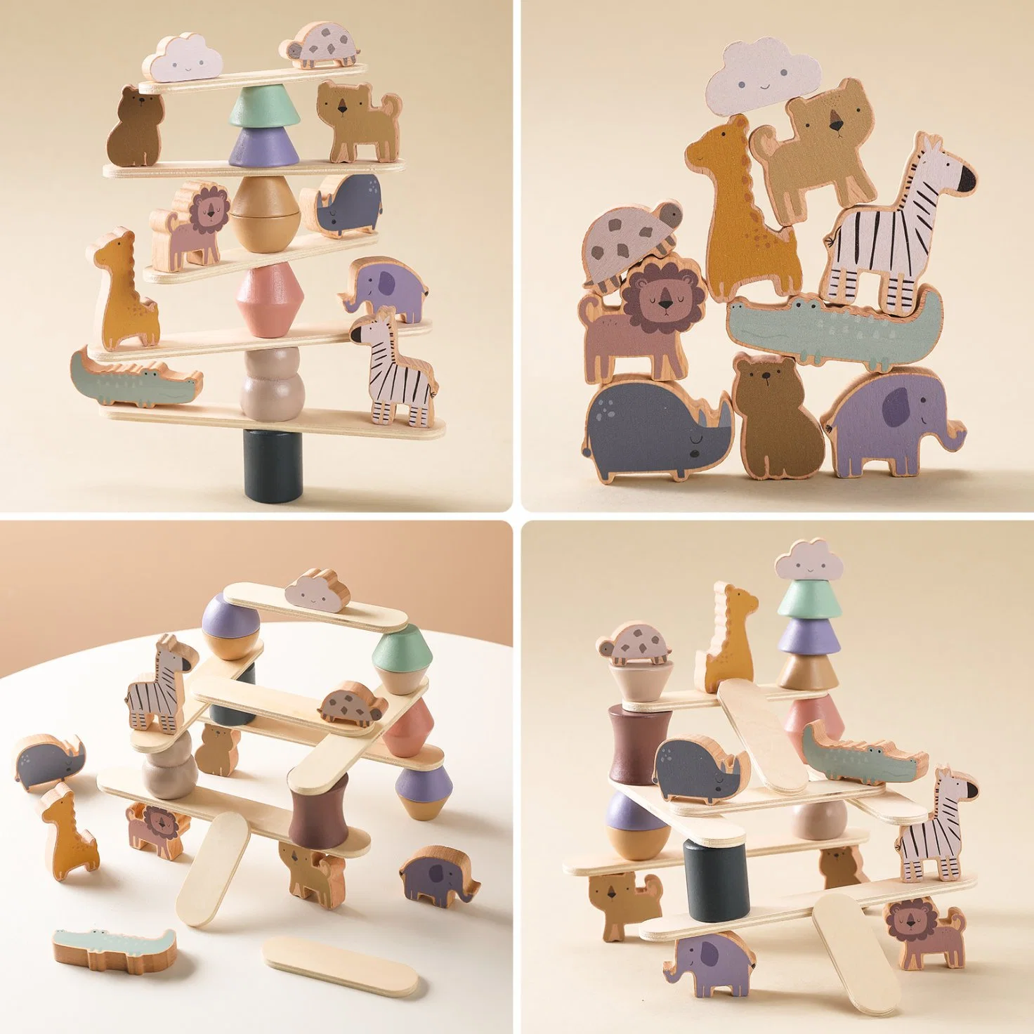 28PCS Wooden Stacking Animals Toys for Toddler Balancing Stacking Games