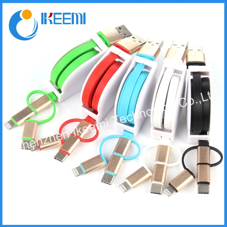 Multi USB Charger Cable Retractable 3 in 1 Multiple Charging Cord One Side Pull Retractable USB Cable