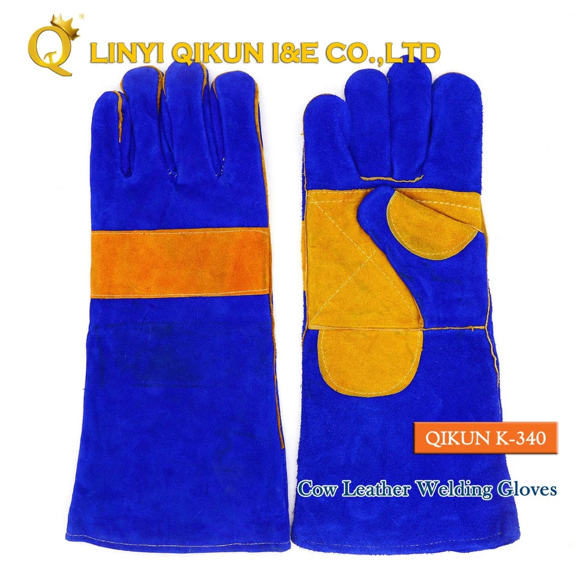 K-338 Cow Split Full Palm Liner Rubberized Cuff Leather Labor Protect Industrial Working Safety Welding Gloves