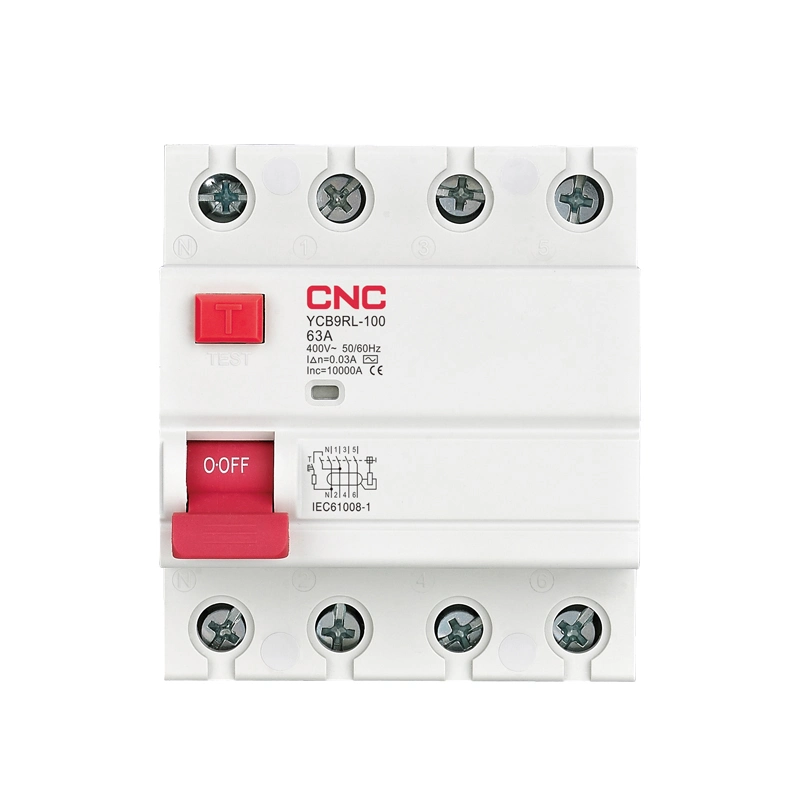 CNC Ycb9rl-100 Series RCCB 4p 63A 100mA 500mA Residual Current Circuit Breaker 32A