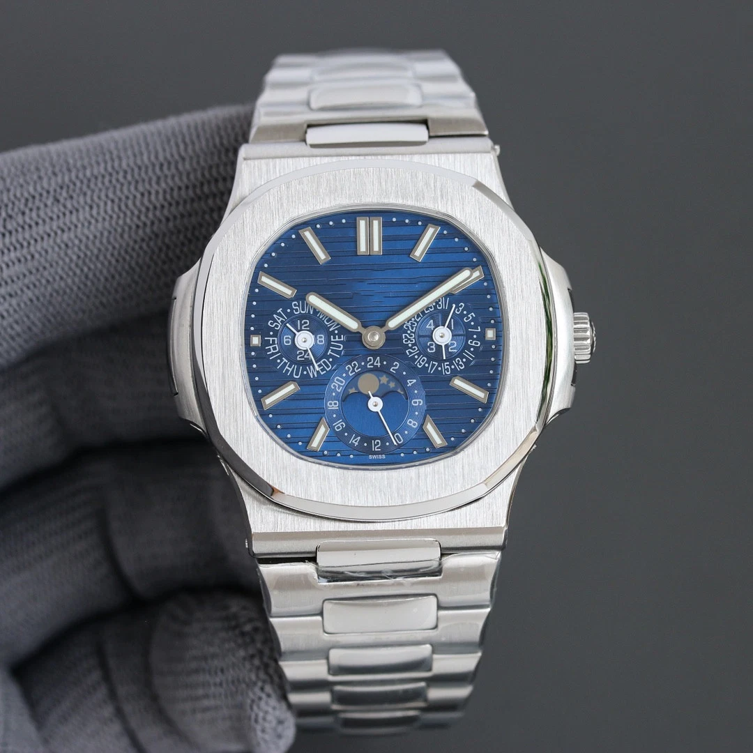 Automatic Mechanical Lunar Phase Dial Waterproof Watch, Diamond Watch Swiss Time Code Watch