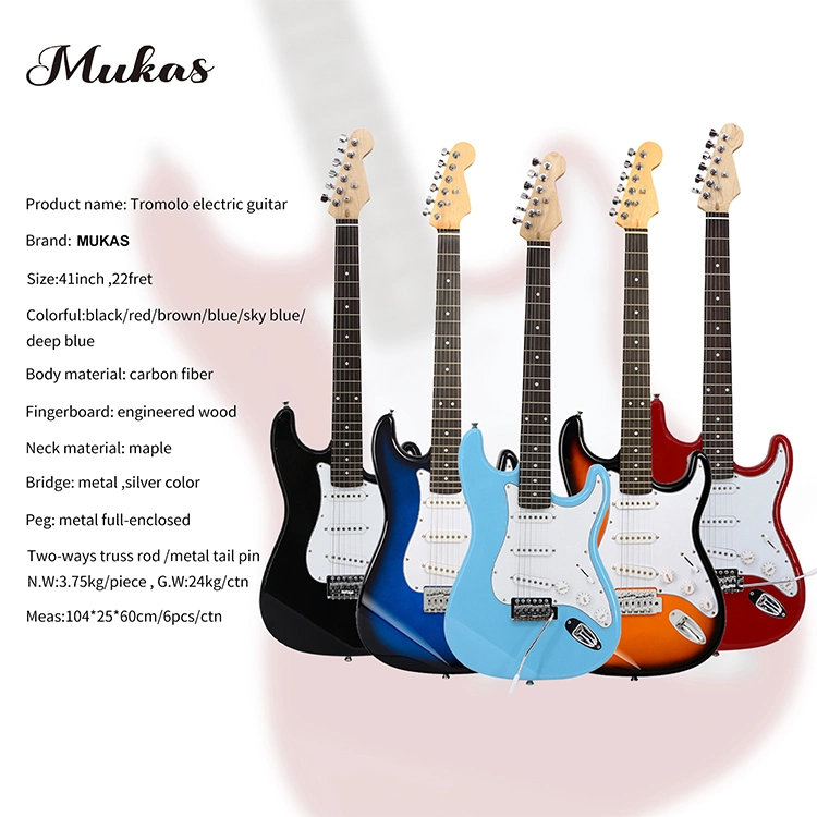 Factory OEM Musical Instrument St Style Maple Wood Acoustic/Classical Guitar High Gloss Carbon Fiber Colorful Electric Guitar Bass