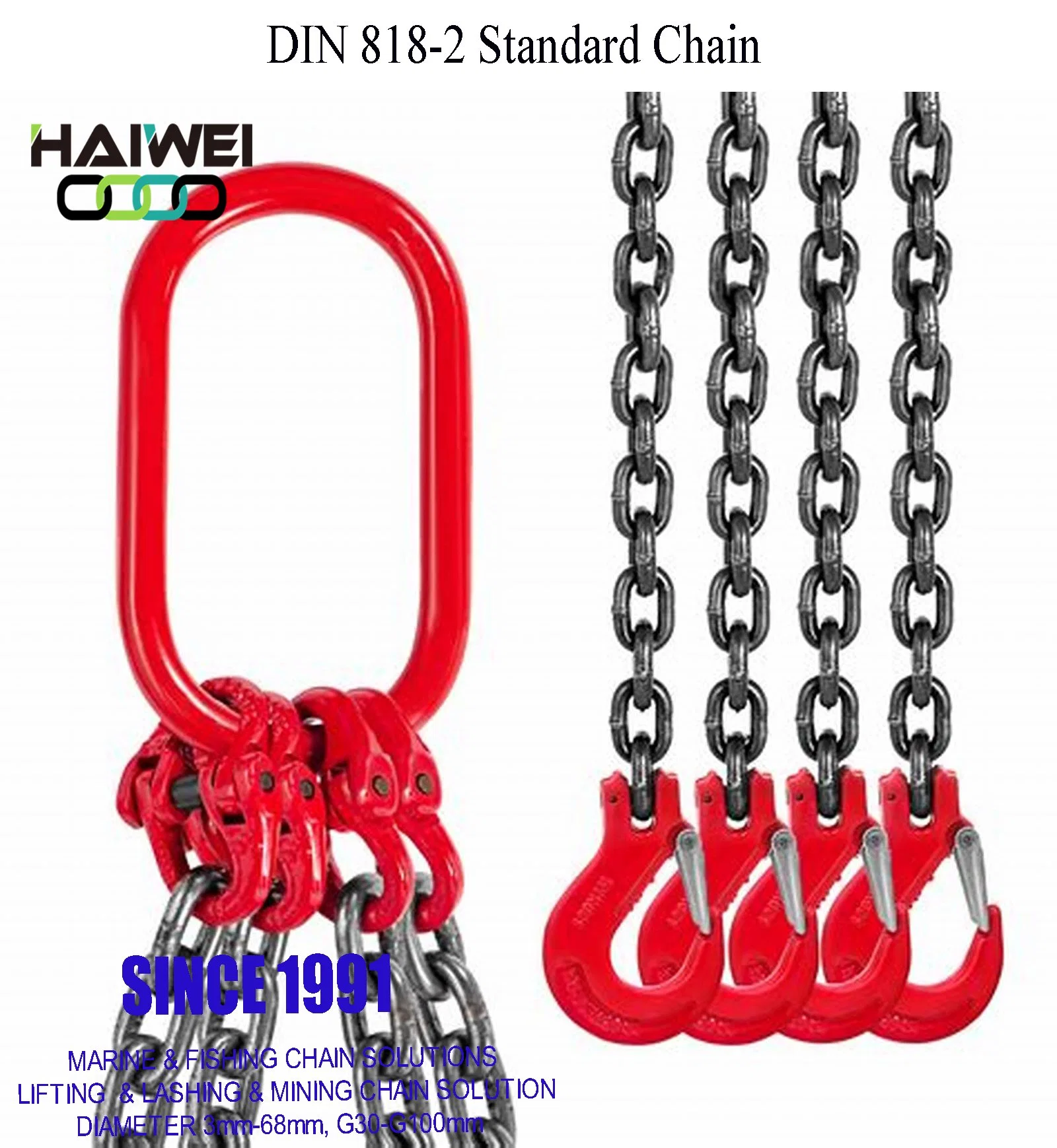 DIN818-2 Standard G30/G43/G80 Q235 20mn2 25mnv Lifting Chain (D5mm-D68mm) 30 Years Chain Factory