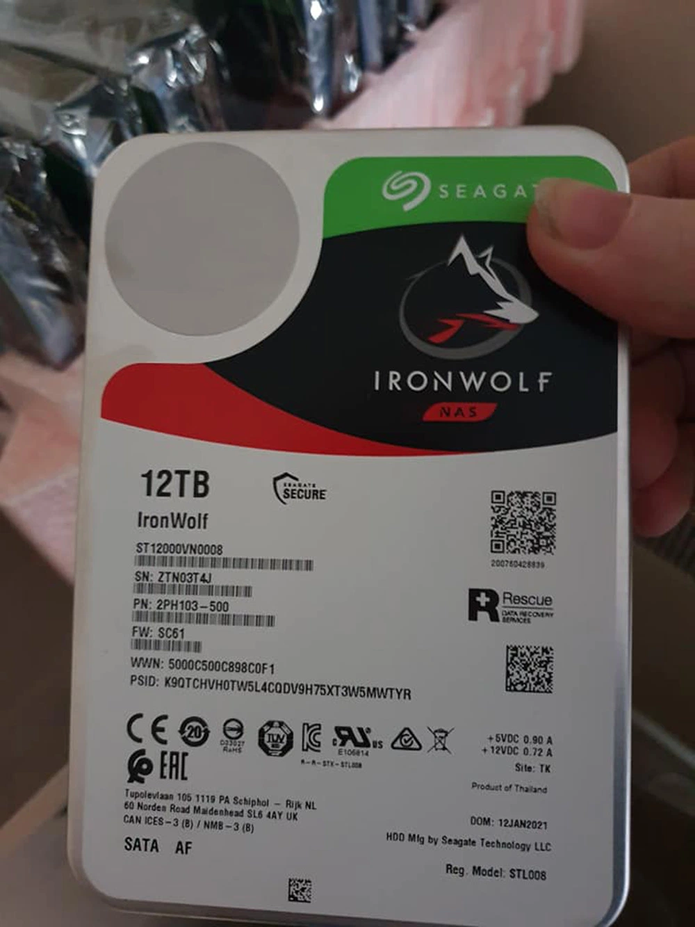 Seagate Iron Wolf Nas 12tb Hard Disk 256MB 7200rpm SATA 3.0 6GB/S Hard Drive (ST12000VN0008) SSD/HDD