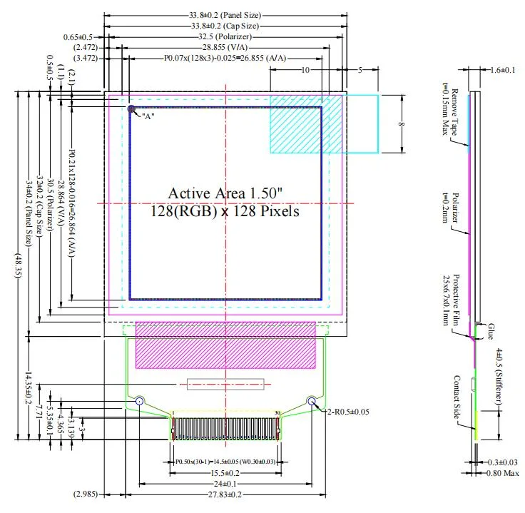 Full-Color Pm-OLED Display for Handheld Device: 1.5-Inch 128x128 with Wide Temperature