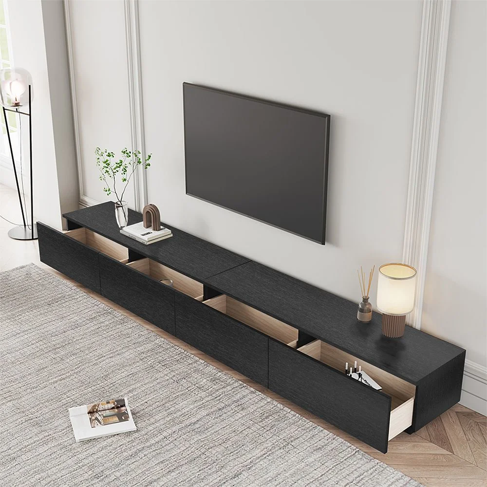 Soporte de TV con negro moderno y minimalista a largo Media Console para hasta 100 pulg.