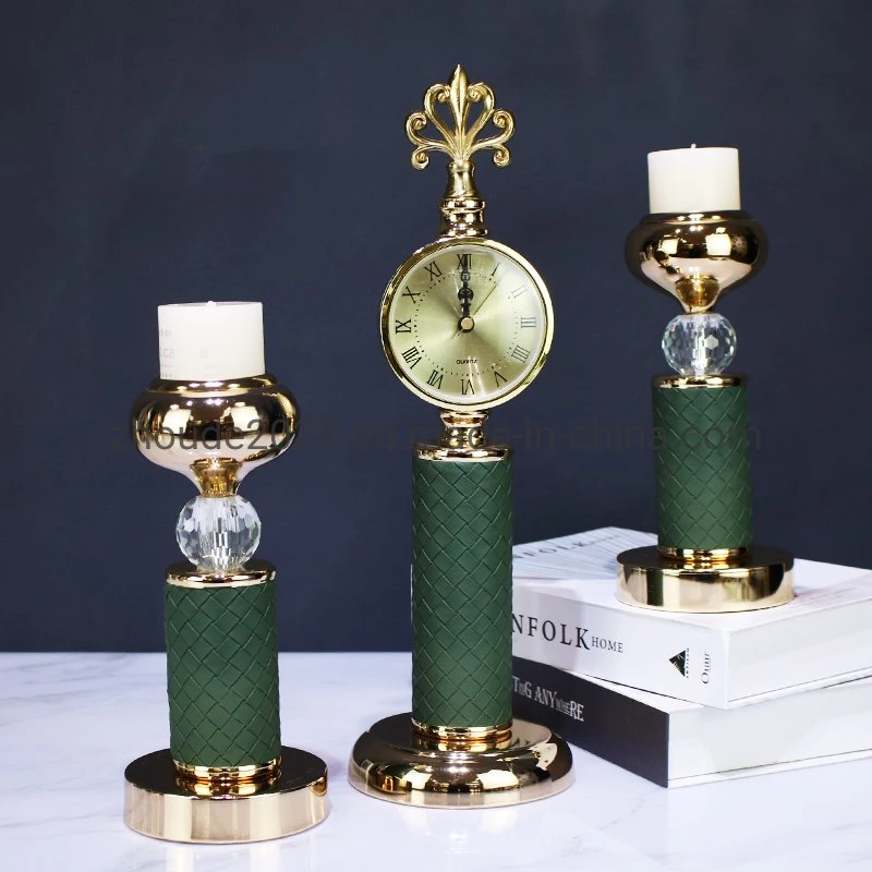 Luxury Weave Leather Table Clock and Candle Holder Decor Set for Home Decoration Accessories