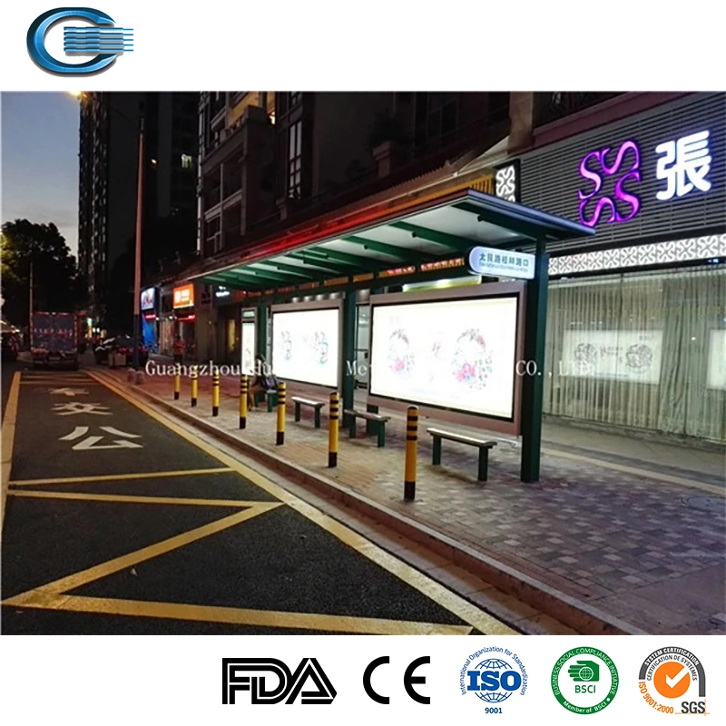 Huasheng Aço Inoxidável Bus Stop Shelter China abrigos de ônibus fornecedor moderna estação de autocarro abrigos Publicidade Design Bus Stop