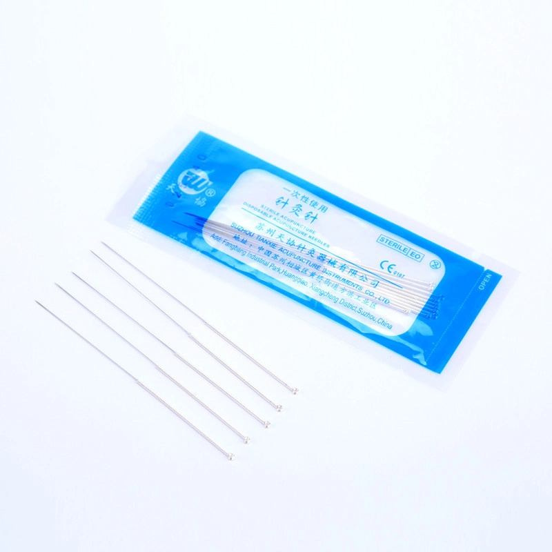 CE Certificate Disposable Sterile Silver Wire Spiral Handle Acupuncture Needles with Plastic Bag Packing