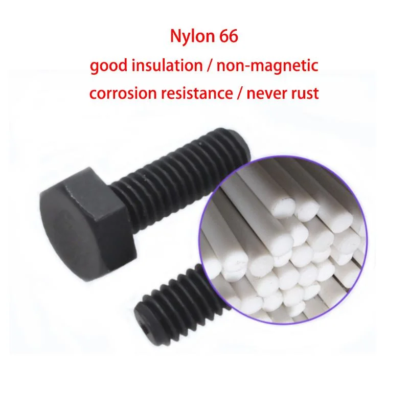 Nylon Patch Screw M8 M10 M12 Nylon Screw Hexagon Machine Screw Plastic Hex Head Metric Bolts Black