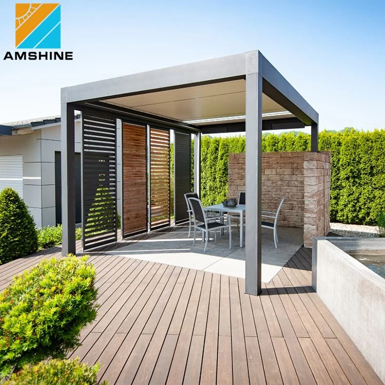 Control remoto exterior invernadero Jardín Gazebo Canopy aluminio Lovered techo Pergola sombra con pantalla solar