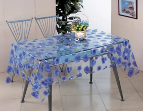 Colores populares PVC material Printed tablecloth plástico transparente diseños