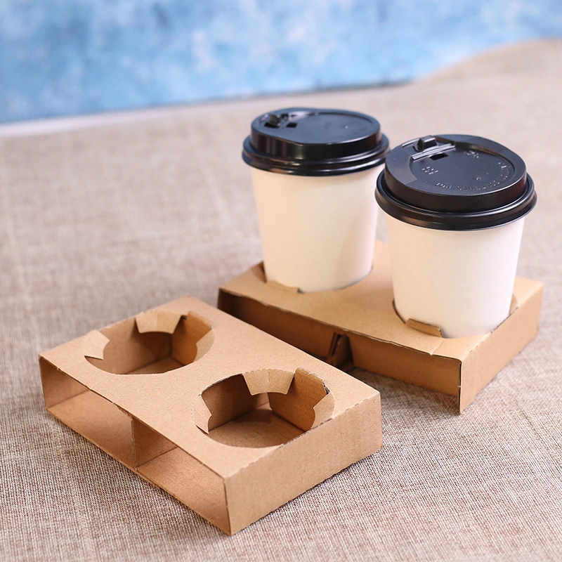 Corrugated Paper Single Cup Holder Double Cup Holder Four Cup Holder Coffee Milk Tea Beverage to Go Packing Fixed Paper Cup Holder