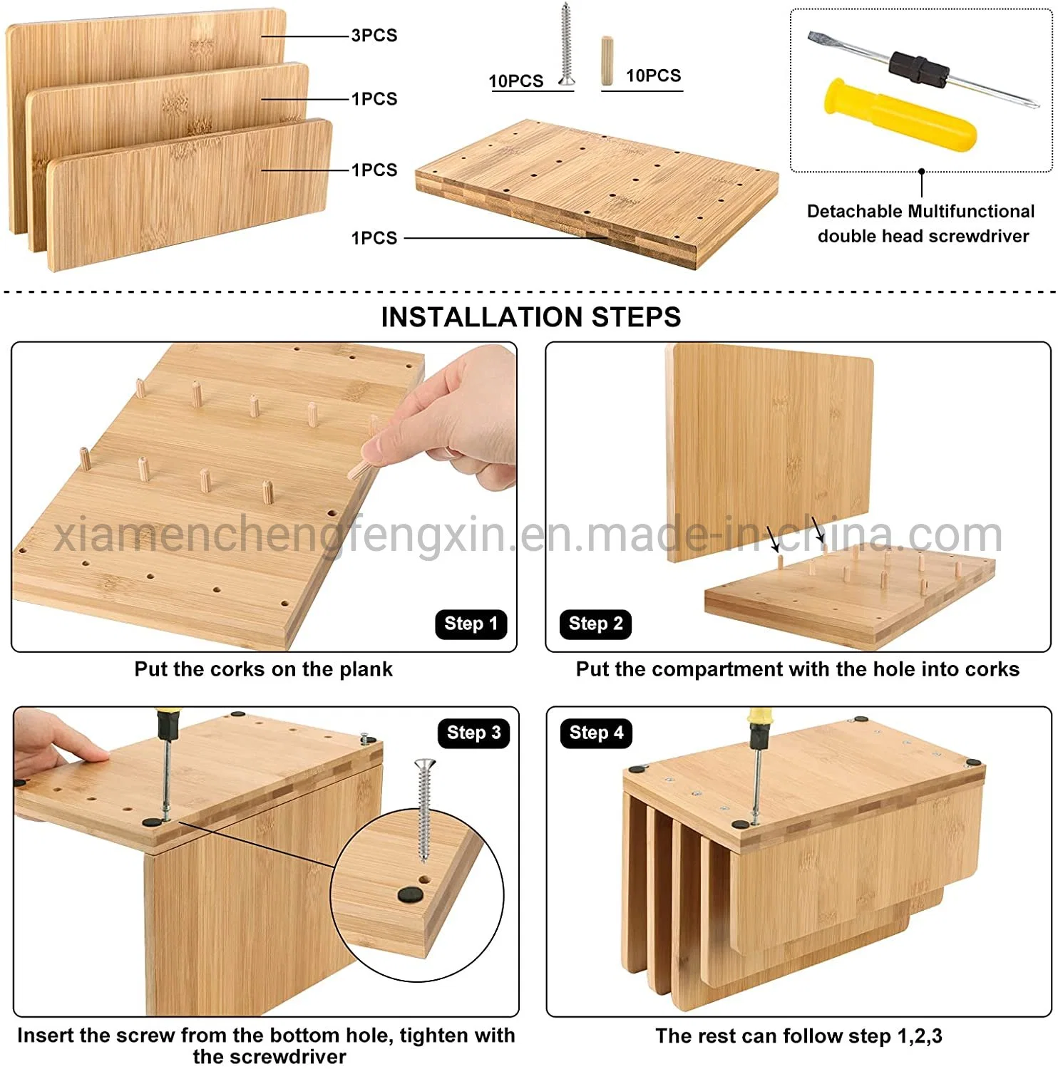 100% Bamboo Desk File Mail Organizer, Stahala 4 Slots Wood Desktop File Folder Sortierer Halter für Dokument/Brief/Umschlag/Mail/Papier/Ordner/Rechnung/Ablage