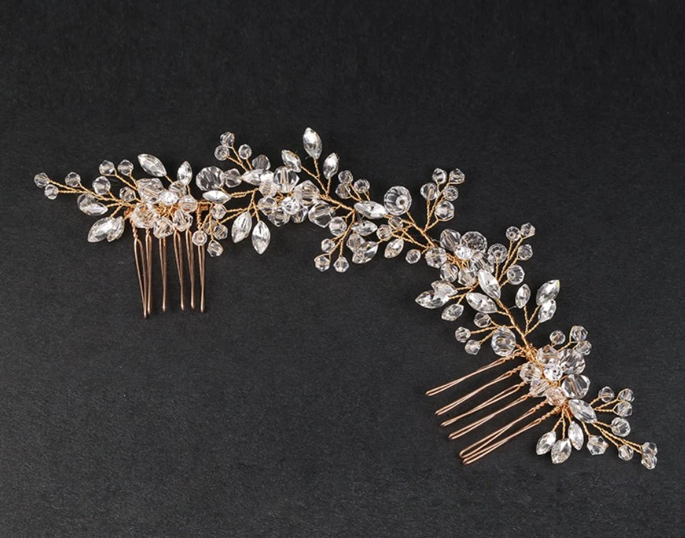 Bridal Wedding Crystal Hair Vine with Double Combs. Bridal Vintage Crystal Hair Comb Headpiece. Bridal Hair Accessories