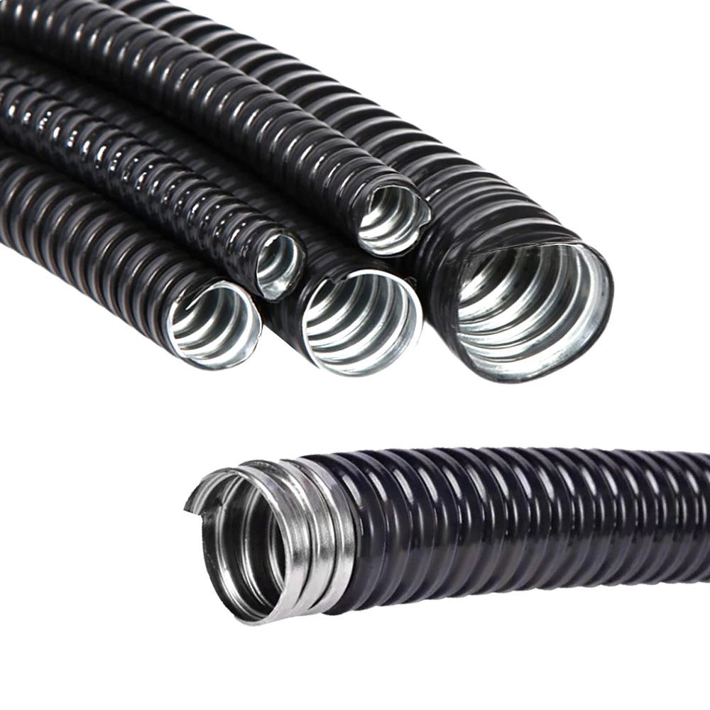 PVC preto flexível Crrugated conduíte com aço galvanizado dentro