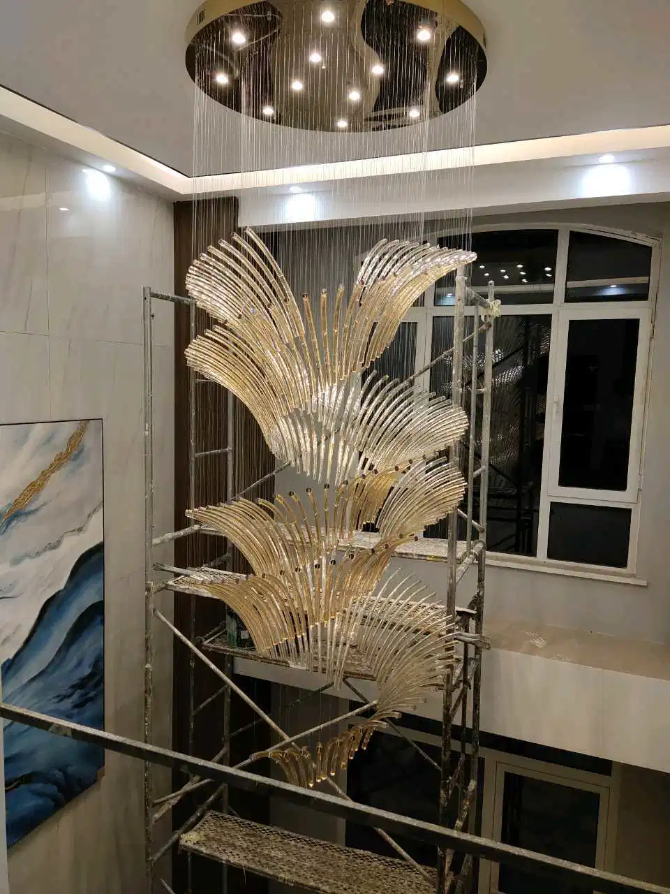 Rotating Staircase Light Crystal Chandelier Duplex Building Large Chandelier for Living Room Lobby