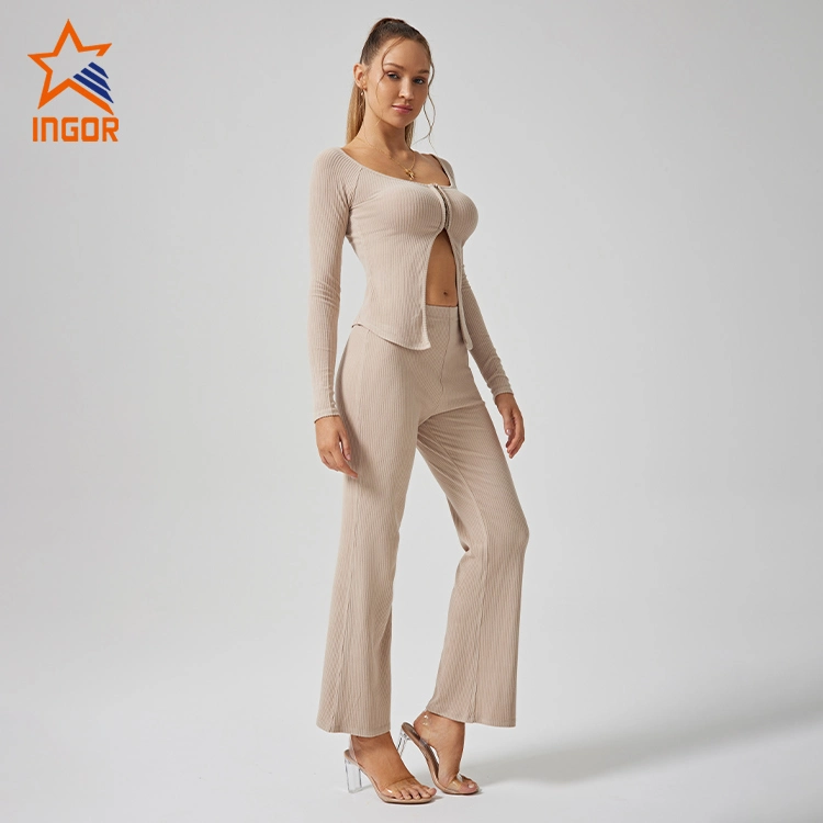Ingor Sportswear Workout Clothes Manufacturer Women Apparel Custom Streetwear Casual Long Sleeve T Shirt & Pants Sets Tracksuit