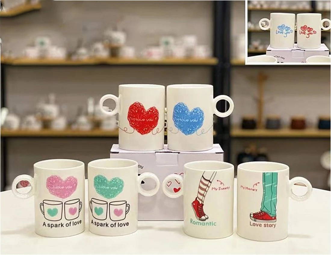 Großhandel Fabrik Valentine′ S Tag Geschenk Paar Tasse Kaffee Cartoon Becher Keramikbecher