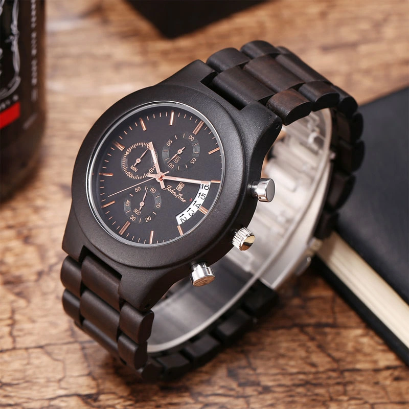 Мужские часы Wood Watch Series Six-PIN Quartz Movement Ebony Shell (CFWT-024)