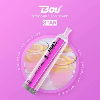 Atacado descartável Vape Bou Star 600 puff 2% de sal de NIC 2 ml de fruta e-Juice Mesh Coil e cigarro