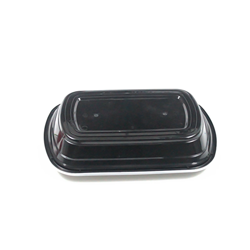 Takeaway Disposable Plastic Tableware 225mm Length PP Plastic Black Box with Clear Lid Customizble