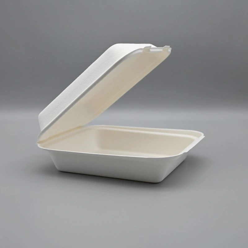 Sugarcane Bagasse Disposable Environmentally Friendly Flip Over Lunch Box 8.5inch