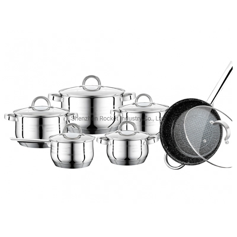Venda por grosso de Aço Inoxidável pote de cozinha panelas 12PCS utensílios de cozinha e talheres definido