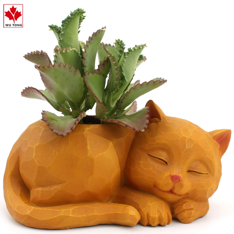 OEM Resin Lazy Cat Flower Pot Home Office Decoration Succulent Green Plant Pot