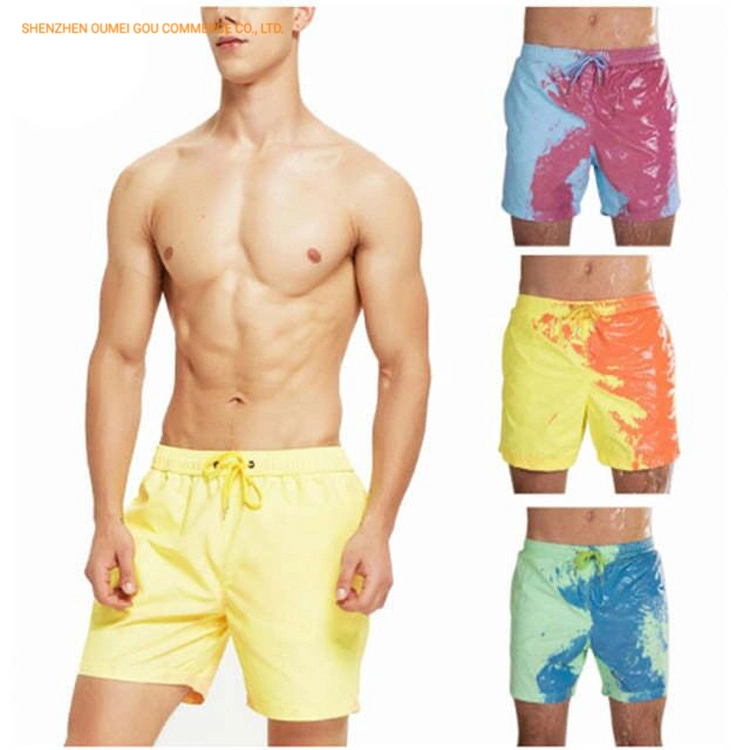 Calções de praia homens cor mágica Alterar Quick Dry calções de banho sensível à temperatura no verão Color-Change piscina balnear Surf Board Shorts Desgaste de desporto