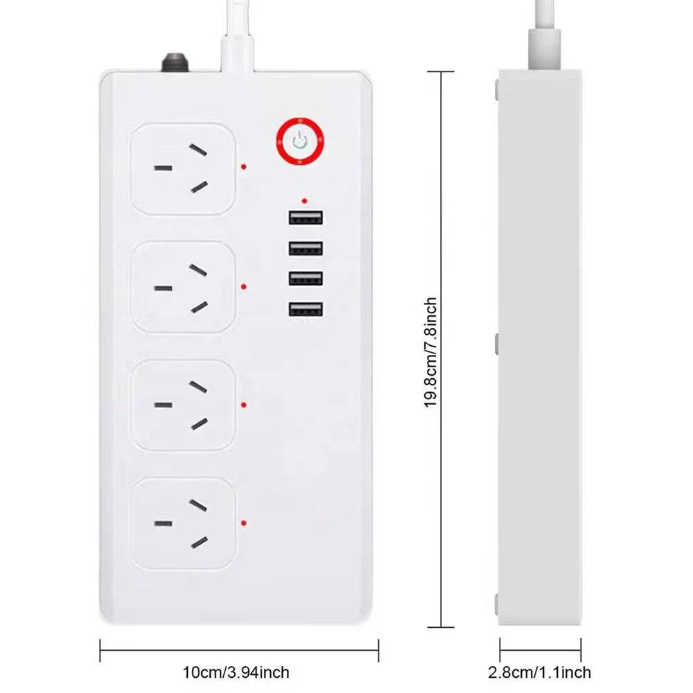 10A Tuya WiFi Smart Power Strip 4 AC Points de vente et 4 ports USB UA Prise d'extension avec Alexa Accueil Google