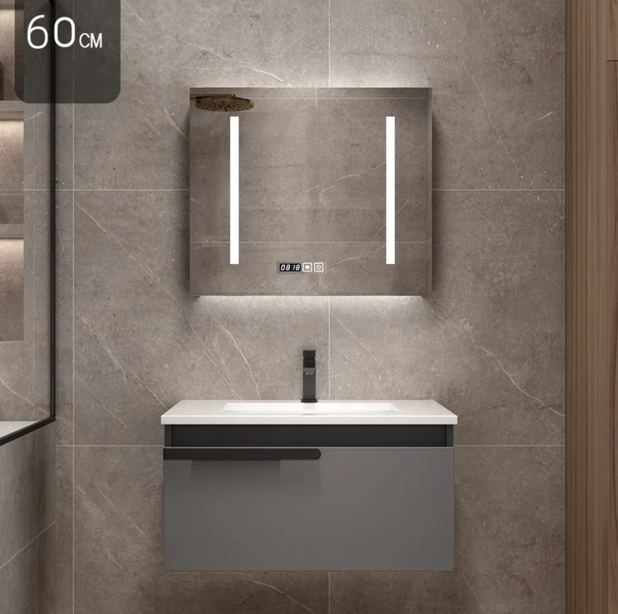 La moderna en la pared doble LAVABO lavabo de cerámica de MDF de disipador de LED de muebles de baño espejo de tocador de madera armario con piedra Scratchless Top