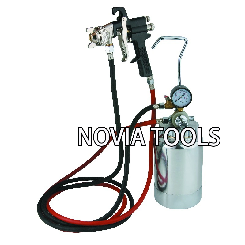 PT-2K 2 Liter/Quart Air Portable Pressure Paint Spray Paint Gun Latex 2 Qt Partable Pot/Tank Gauge Dual Hose