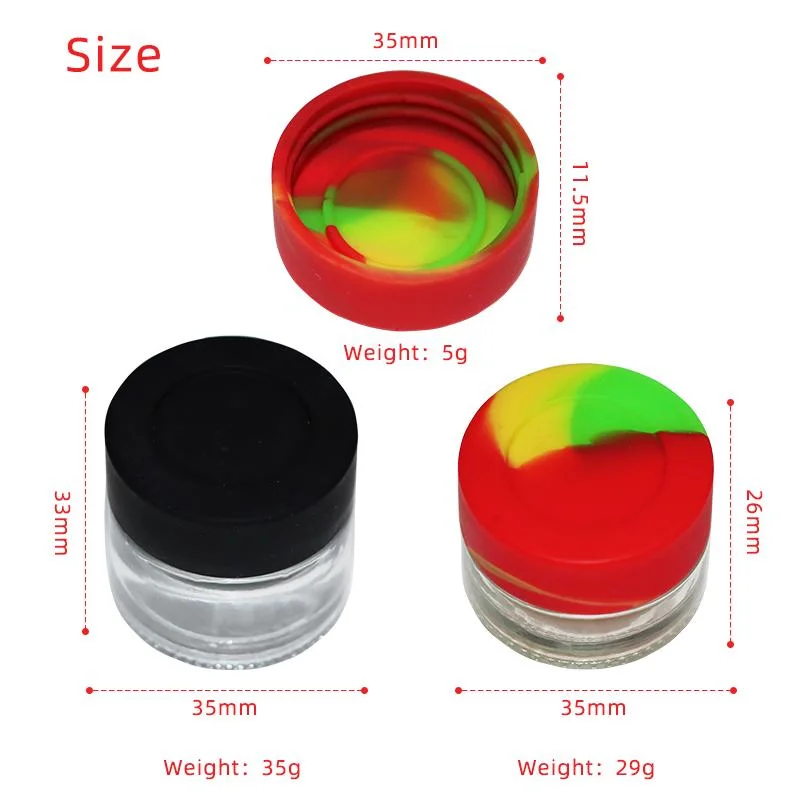 5ml 10ml Glass Smoking Storage DAB Wax Container Jar High Boroscilicate Air Glass Silicone DAB Jar Wax Container