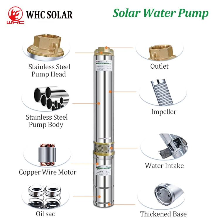 Whc High Pressure Pump Set Solar Power Energy System DC Brushless Pump Solar Submersible Water Pump