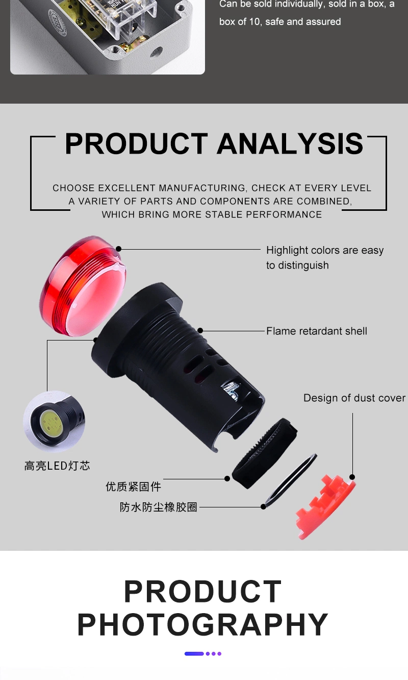 Pilot Lamp 220V 22mm Explosion Proof Waterproof Signal Light Indicator