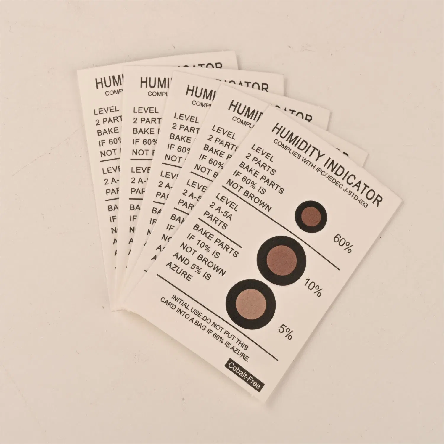 5%-10%-60% Jedec Standard Fast Response Cobalt Free Hic Humidity Indicator Cards for Camera Lens