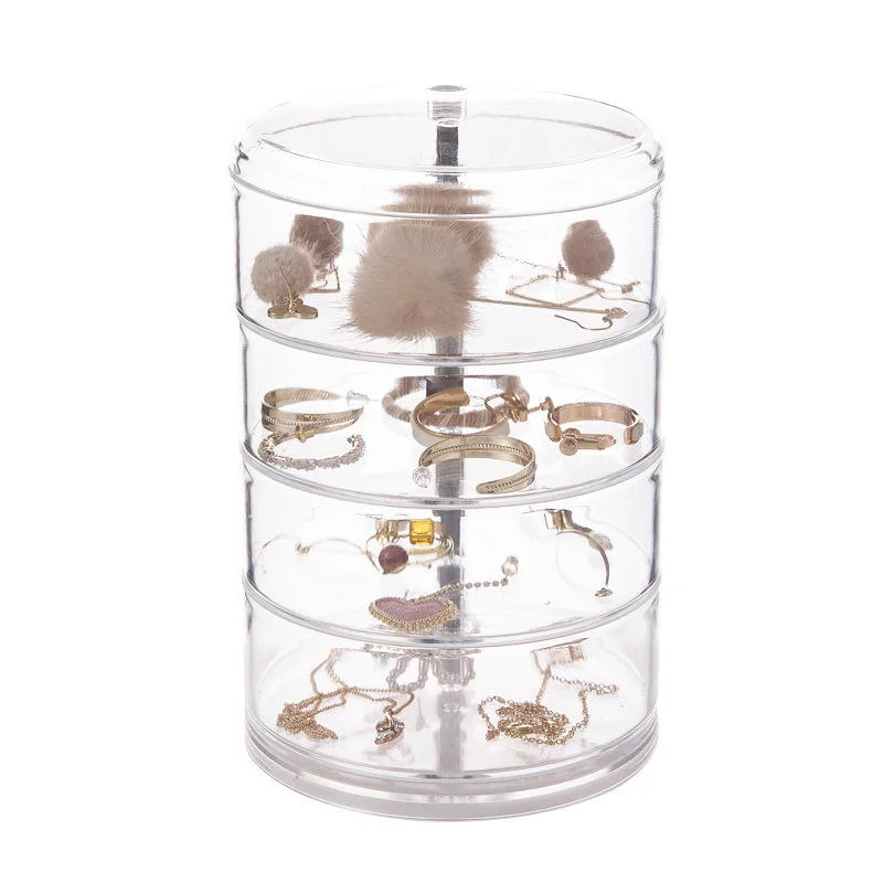 Caixas de armazenamento rotativas de várias camadas caixa de jóias portáteis transparentes em plástico