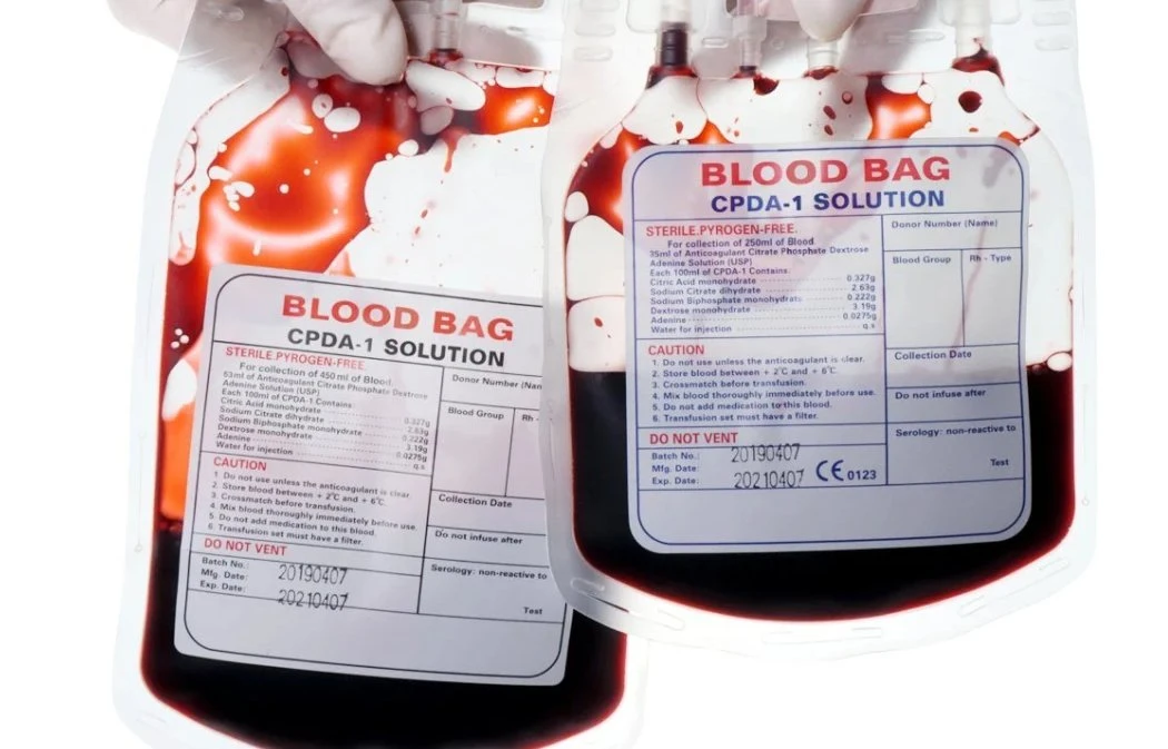 CE/ISO Medical Disposable Sterile Manufacturers Price PVC Cpda-1 Blood Collection Bag 100 Ml 250ml 450ml 500ml Medical Quadruple Triple Double Single Blood Bag