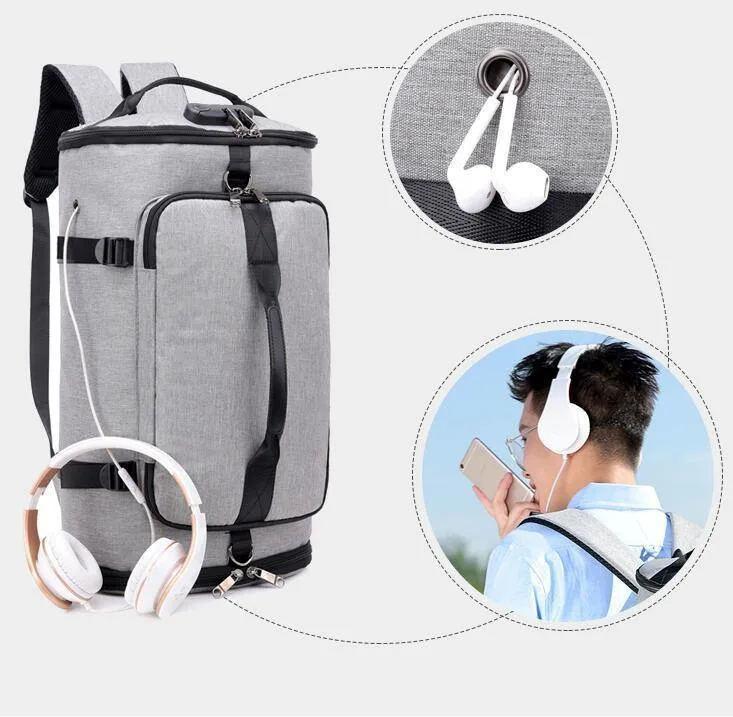 Anti-Theft Sport Casual Travel Backpack with Shoe Compartment Polyester USB Men Travel Duffle Gym Bag, Laptop Ci11752