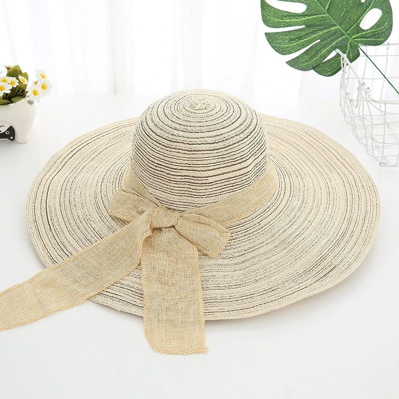 Sombreros de verano para mujeres sombreros de paja para mujeres sombreros de sol de playa Sombrero flexible con Brim Nuevo Lace Bag Plain Custom Striped Logotipo personalizado