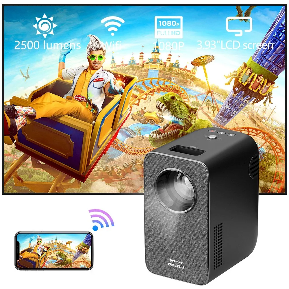 Mini projetor de ecrã de rede doméstica com fios para sistema de entretenimento 2023 Mini Micro Projector de vídeo WiFi USB Full HD Smart Video sem fios