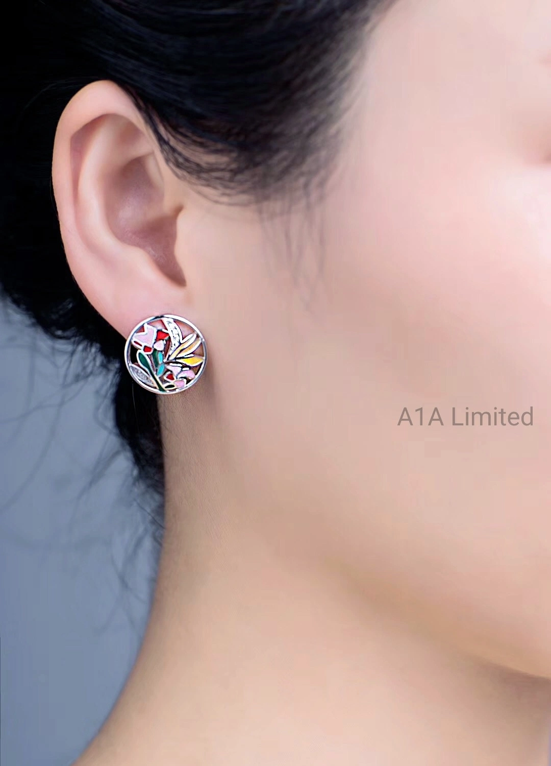 Multi Color New Fashion Flower Design Stud Earrings with Cubic Zircon for Lady 925 Sterling Silver Jwelry