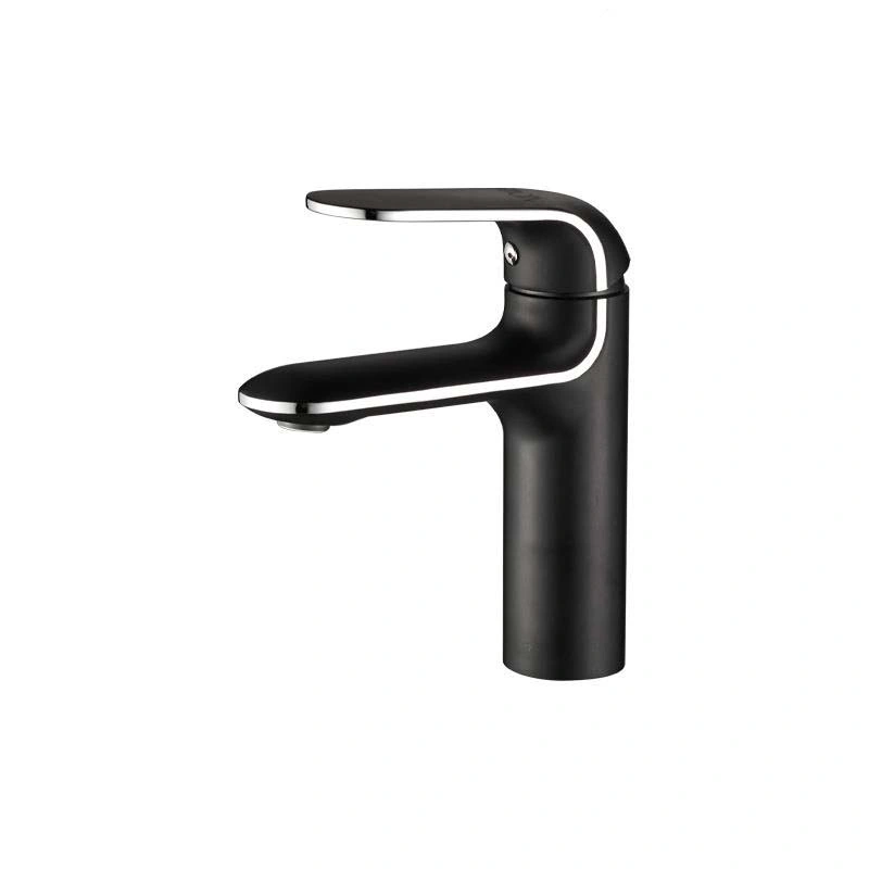 Momali High Style Black Brass Body with White Line Design Single Handle Deck Mounted Bathroom Basin Faucet with High Quality