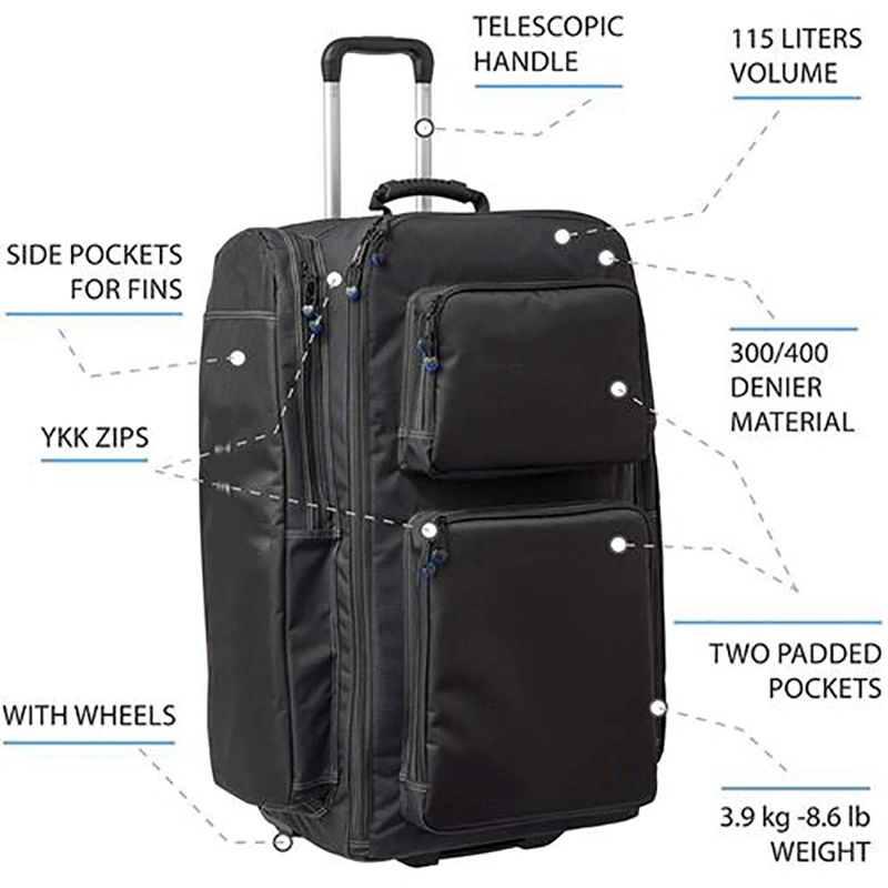 115L Travel Luggage Backpack with Wheels Scuba Diving Rolling Bag