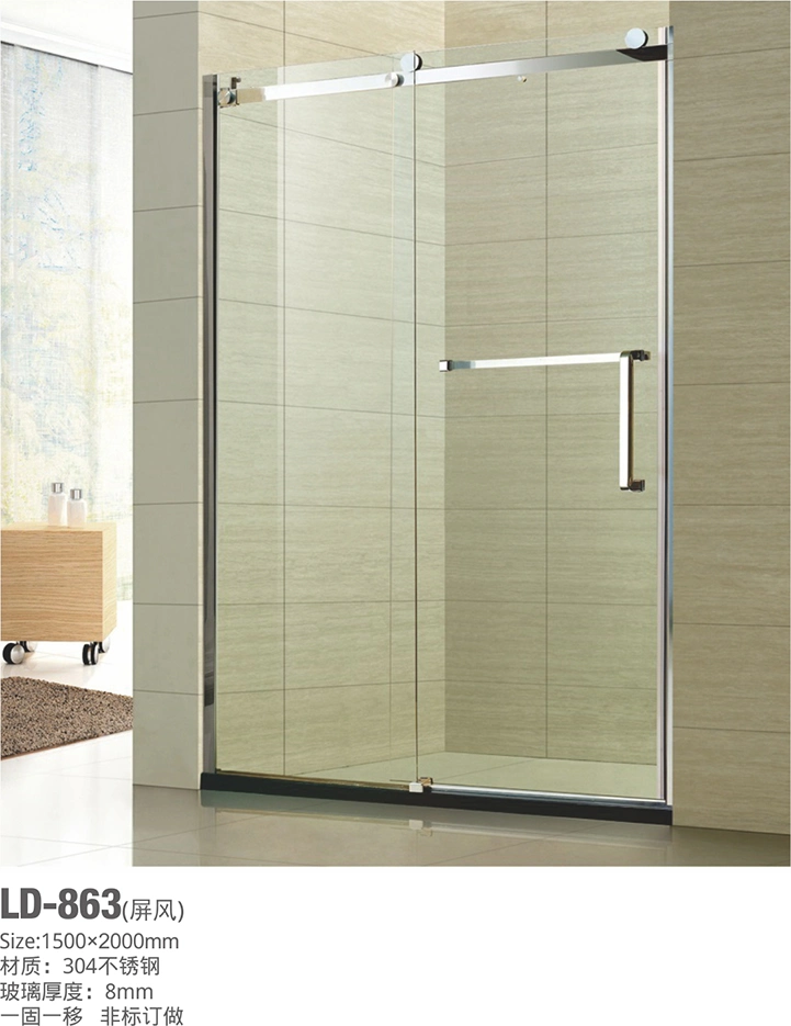 Wholesale Stainless Steel Handle Sliding Clear Tempered Glass Frameless Bathroom Shower Door