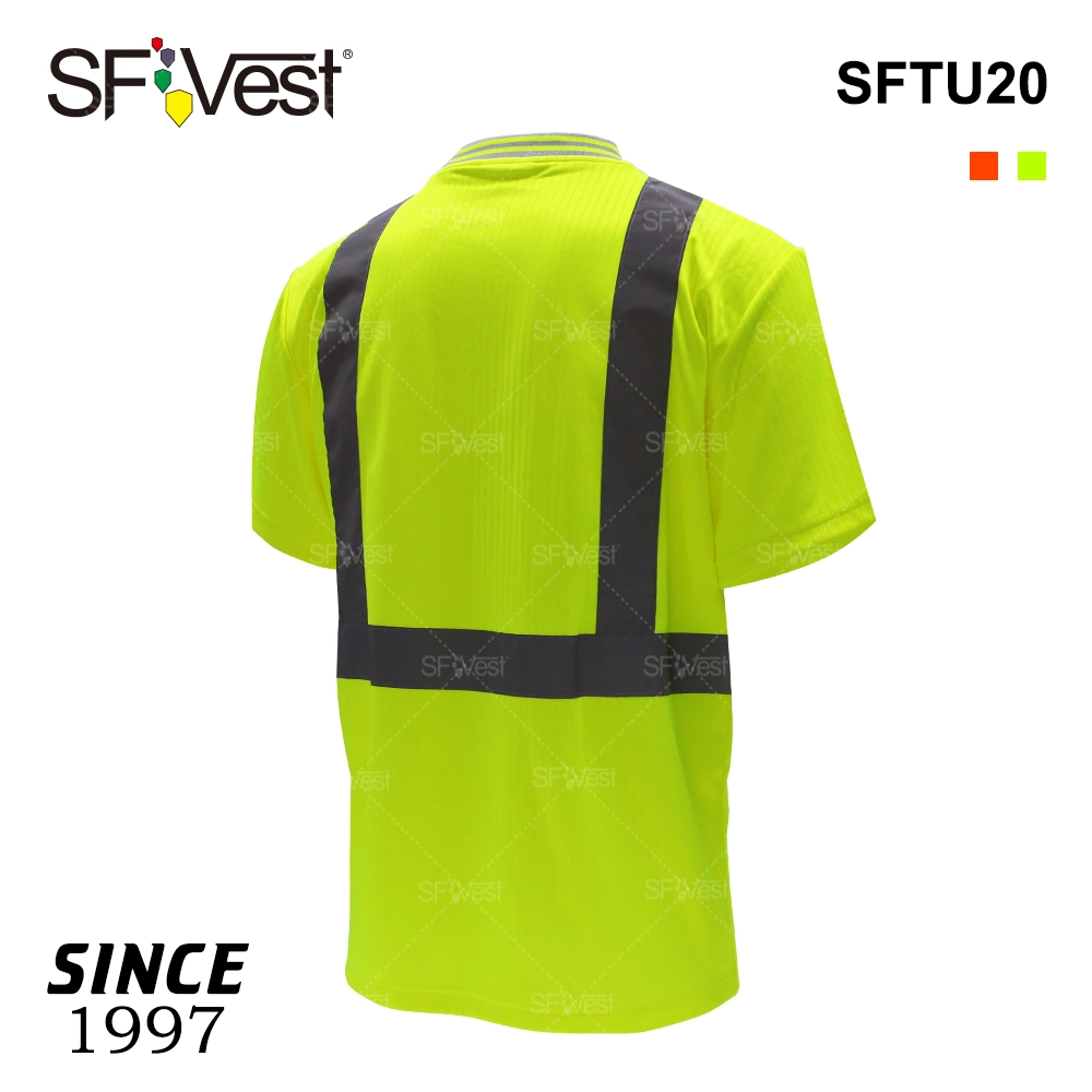 New Design Drop Needle Polycotton Crew Neck T Shirt Hi Visibility Reflective Safety Shirts Workwear for Men Construction Uniform