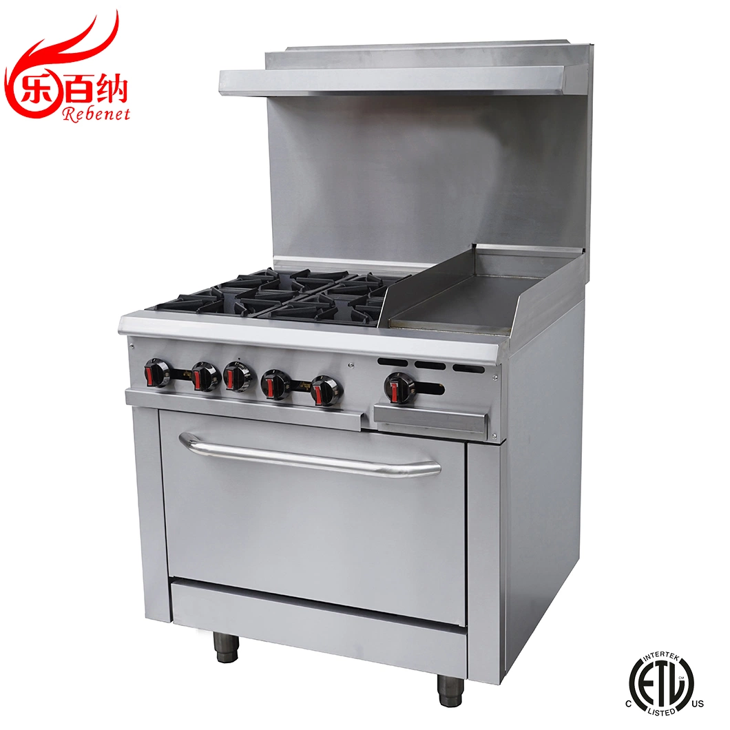 Multifuncional de uso intensivo de Cocina 6 quemadores de cocina de gas con la 24" Comal y la salamandra y el doble de horno (TCR60-GS24)